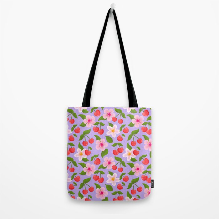 Cherry Pattern on Lavender Tote Bag Gallery Image 2