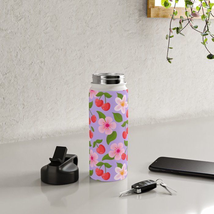 Cherry Pattern on Lavender Water Bottle Gallery Image 4