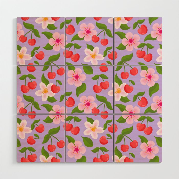 Cherry Pattern on Lavender Wood Wall Art Gallery Image 1