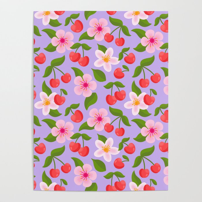 Cherry Pattern on Lavender Poster Gallery Image 4
