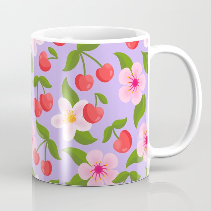 Cherry Pattern on Lavender Coffee Mug Gallery Image 1