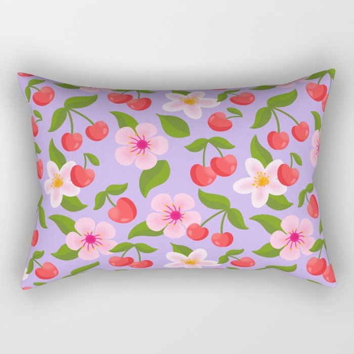 Cherry Pattern on Lavender Rectangular Pillow Gallery Image 1