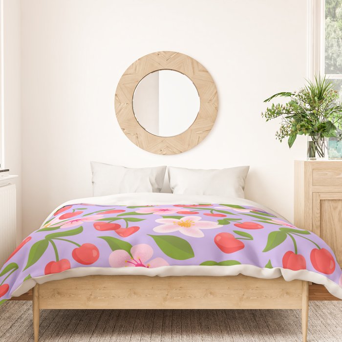 Cherry Pattern on Lavender Duvet Cover Gallery Image 3