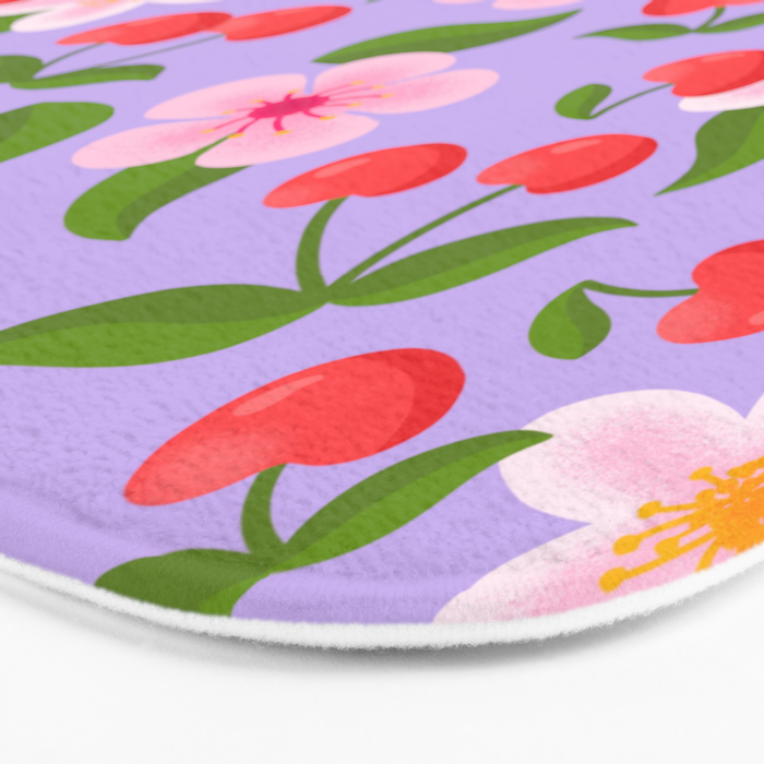 Cherry Pattern on Lavender Bath Mat Gallery Image 3