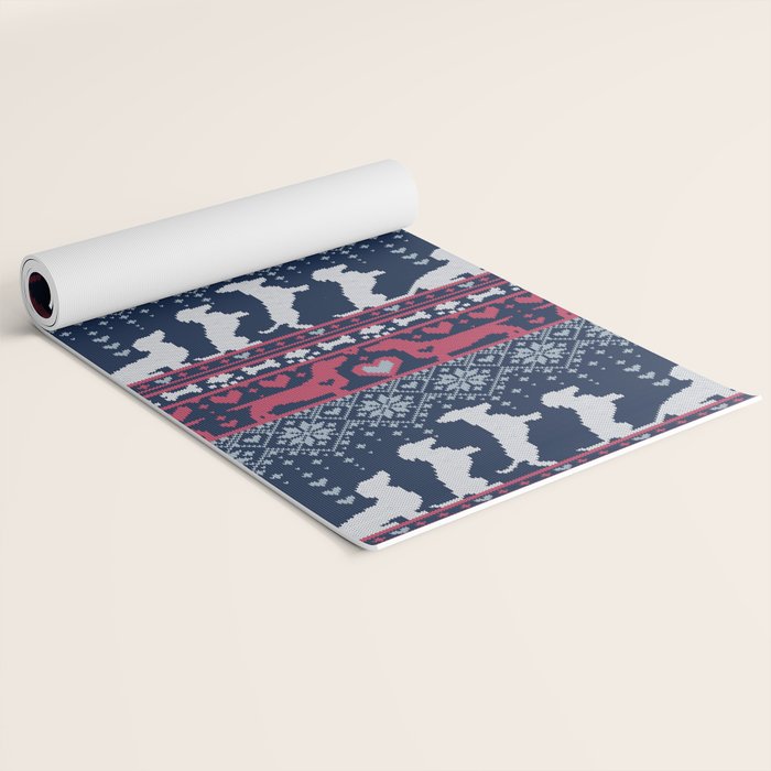 Fair Isle Knitting Doxie Love // navy blue background white and red dachshunds dogs bones paws and hearts Yoga Mat Gallery Image 2