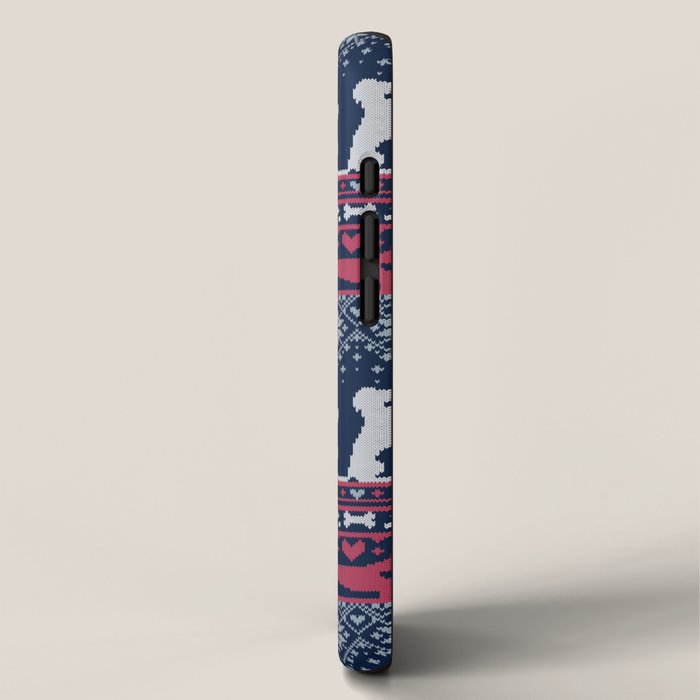 Fair Isle Knitting Doxie Love // navy blue background white and red dachshunds dogs bones paws and hearts iPhone Case Gallery Image 2