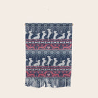 Fair Isle Knitting Doxie Love // navy blue background white and red dachshunds dogs bones paws and hearts Wall Hanging Gallery Image 1