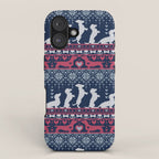 Fair Isle Knitting Doxie Love // navy blue background white and red dachshunds dogs bones paws and hearts iPhone Case Gallery Image 1