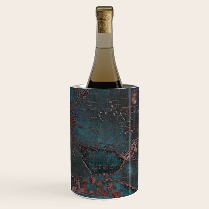Antique Map Teal Blue and Copper Wine Chiller Gallery Image 2