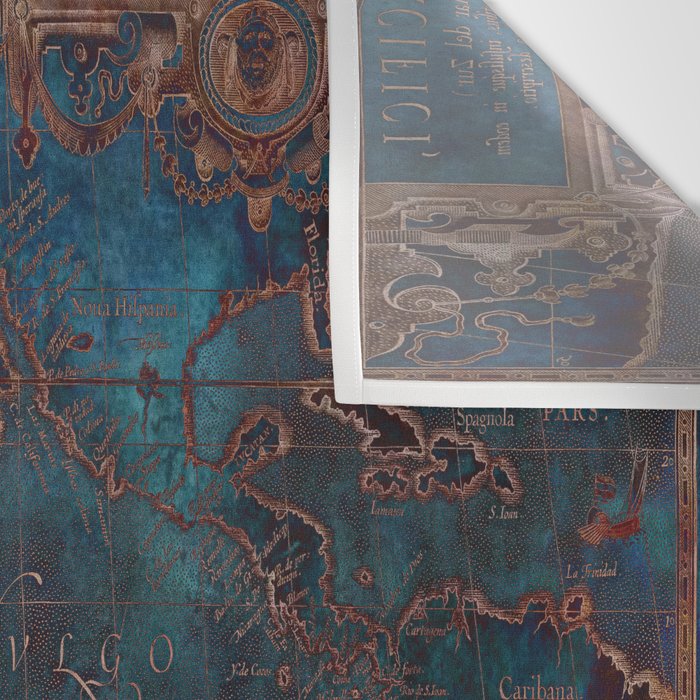 Antique Map Teal Blue and Copper Wall Tapestry Gallery Image 3
