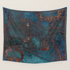 Antique Map Teal Blue and Copper Wall Tapestry Gallery Image 4
