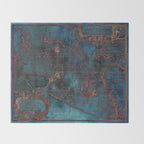 Antique Map Teal Blue and Copper Throw Blanket Gallery Image 2