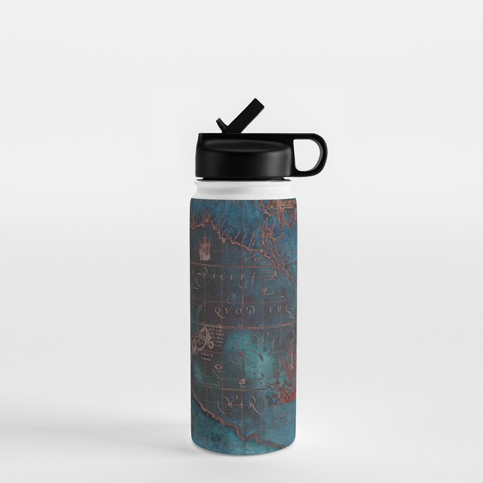 Antique Map Teal Blue and Copper Water Bottle Gallery Image 1