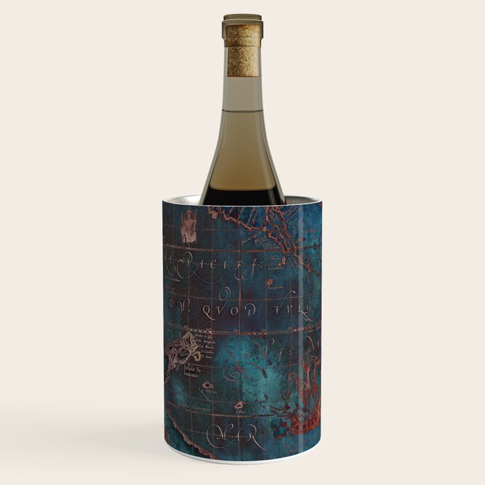 Antique Map Teal Blue and Copper Wine Chiller Gallery Image 1