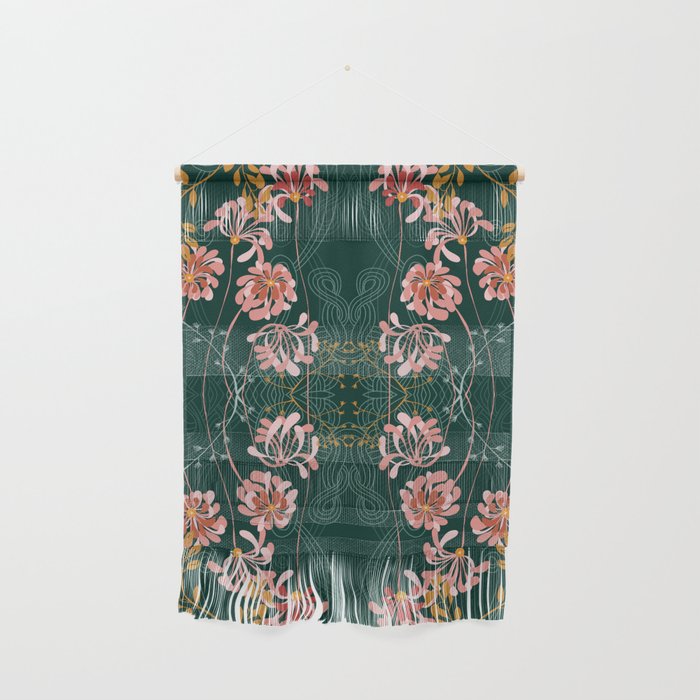 Art Nouveau floral pattern with lines - emerald green Wall Hanging Gallery Image 1