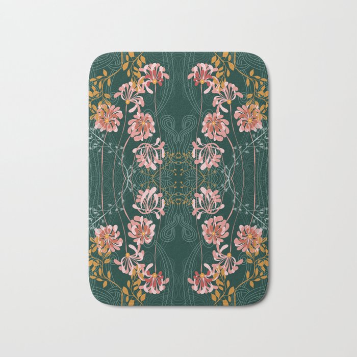 Art Nouveau floral pattern with lines - emerald green Bath Mat Gallery Image 1