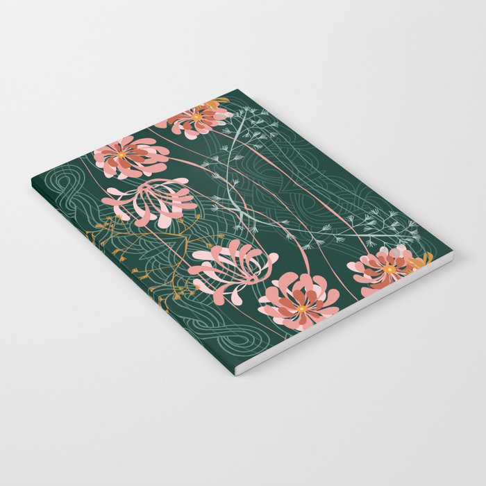 Art Nouveau floral pattern with lines - emerald green Notebook Gallery Image 2