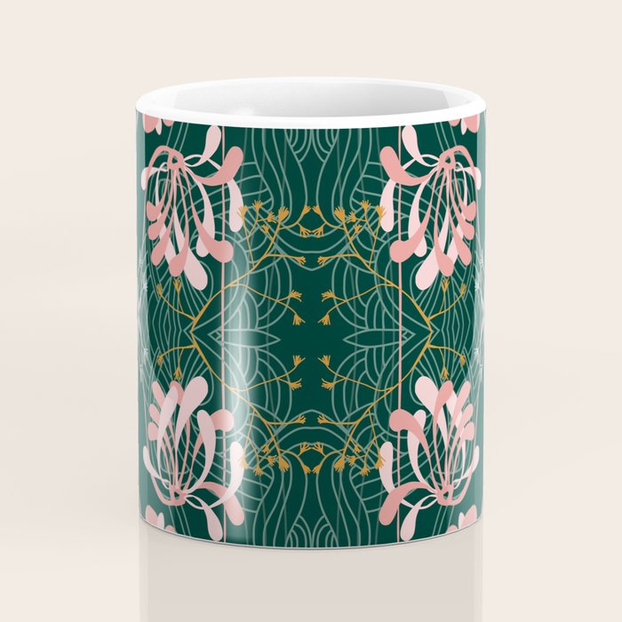 Art Nouveau floral pattern with lines - emerald green Coffee Mug Gallery Image 4