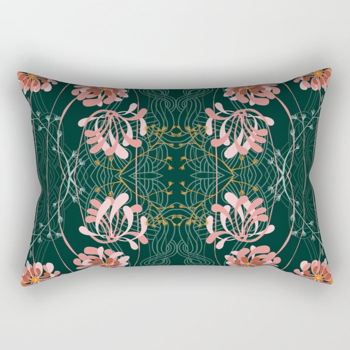Art Nouveau floral pattern with lines - emerald green Rectangular Pillow Gallery Image 1