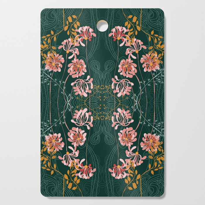 Art Nouveau floral pattern with lines - emerald green Cutting Board Gallery Image 1