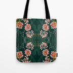 Art Nouveau floral pattern with lines - emerald green Tote Bag Gallery Image 1