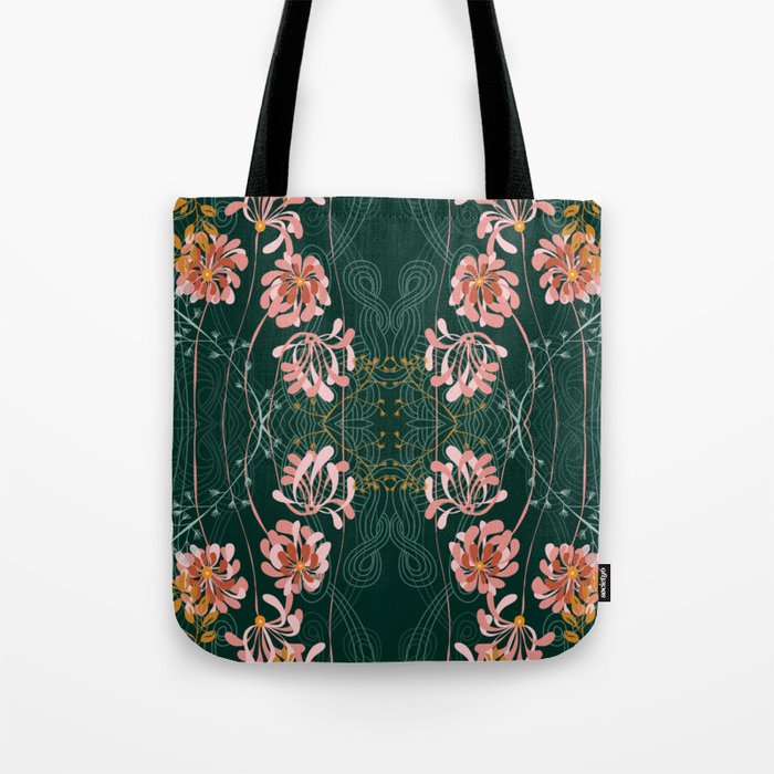 Art Nouveau floral pattern with lines - emerald green Tote Bag Gallery Image 1