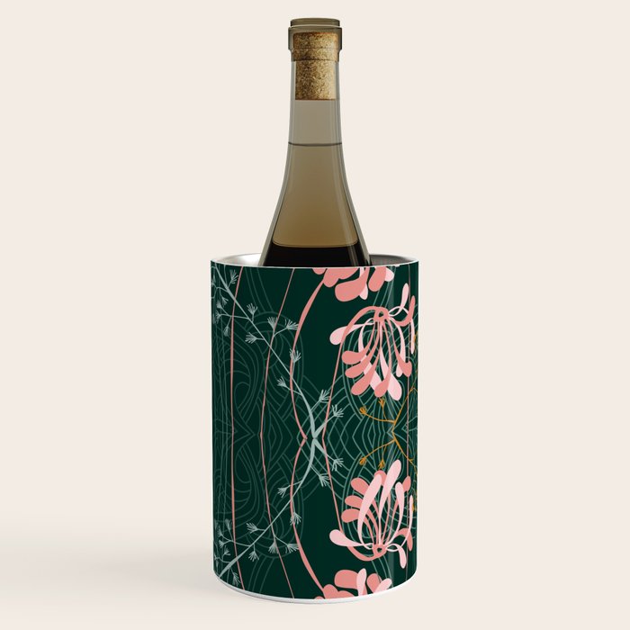 Art Nouveau floral pattern with lines - emerald green Wine Chiller Gallery Image 2