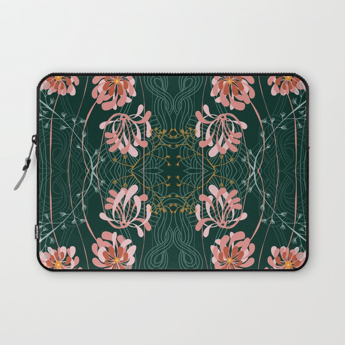 Art Nouveau floral pattern with lines - emerald green Laptop Sleeve Gallery Image 1