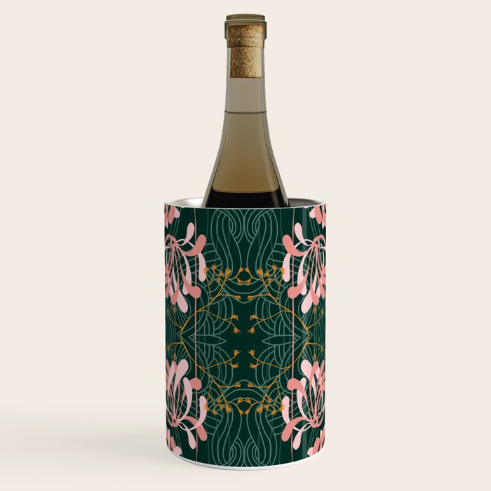 Art Nouveau floral pattern with lines - emerald green Wine Chiller Gallery Image 1