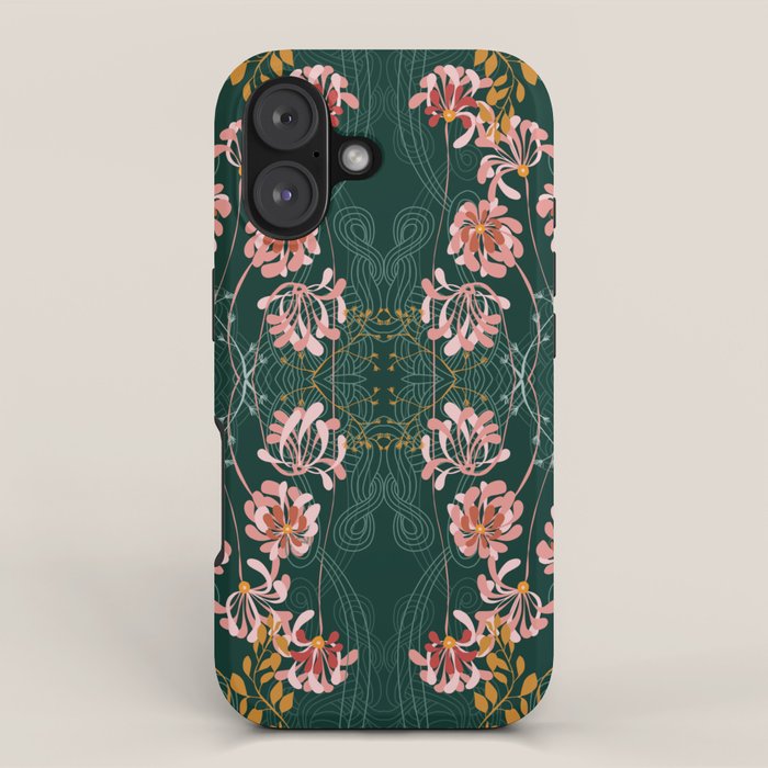 Art Nouveau floral pattern with lines - emerald green iPhone Case Gallery Image 1
