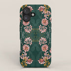 Art Nouveau floral pattern with lines - emerald green iPhone Case Gallery Image 1