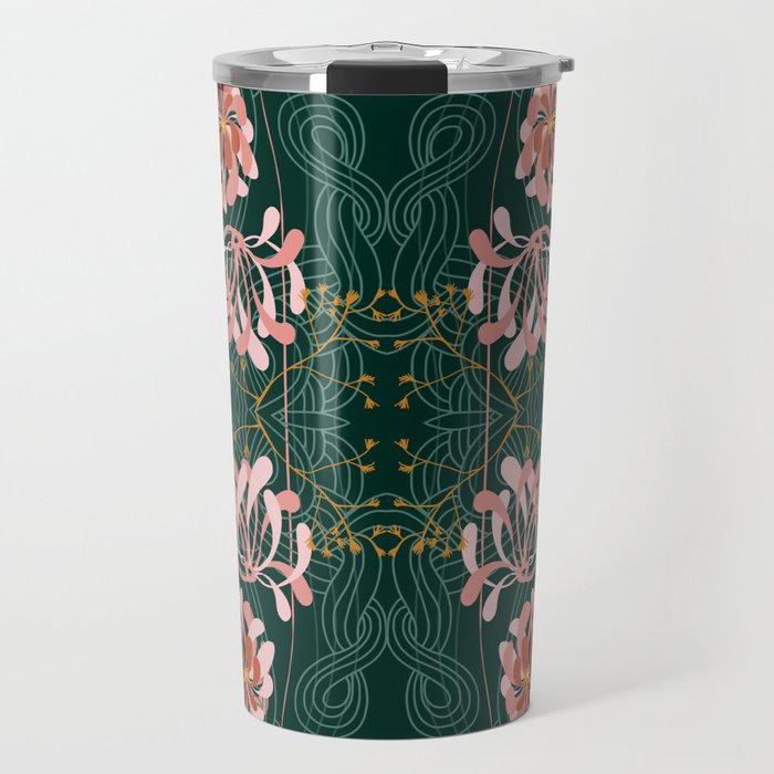 Art Nouveau floral pattern with lines - emerald green Travel Mug Gallery Image 1