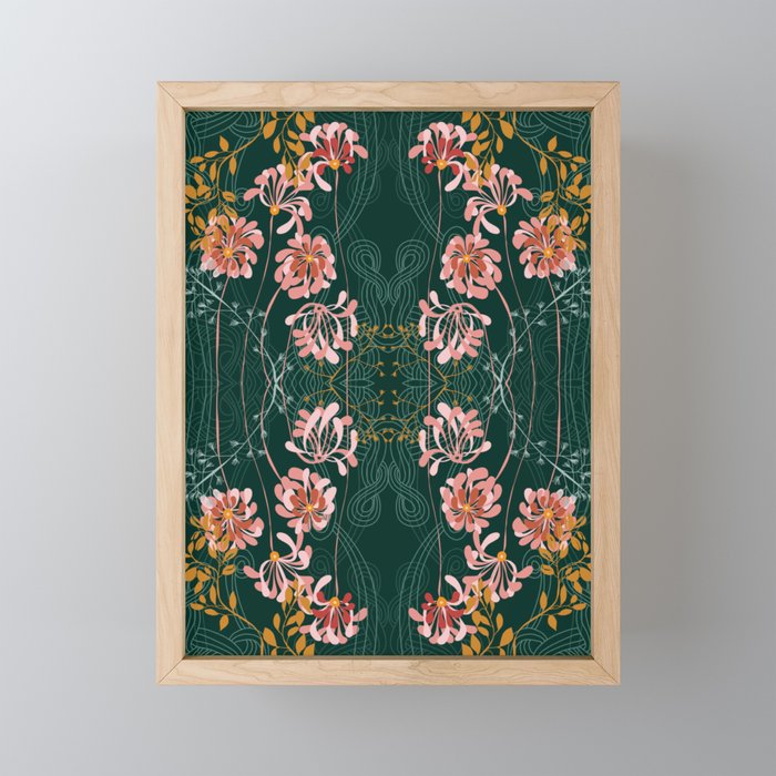 Art Nouveau floral pattern with lines - emerald green Mini Art Print Gallery Image 1