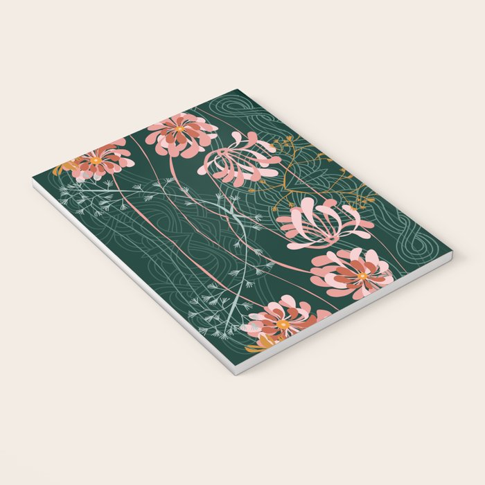 Art Nouveau floral pattern with lines - emerald green Notebook Gallery Image 3
