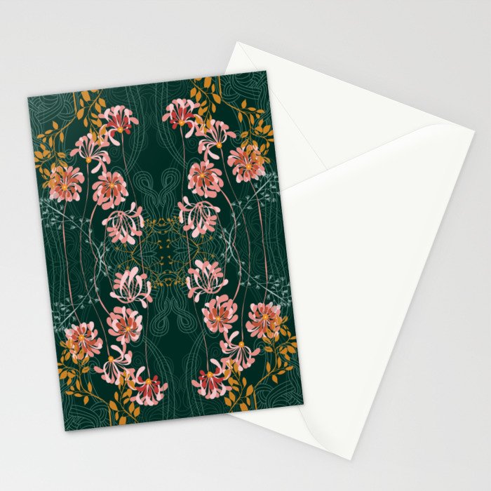 Art Nouveau floral pattern with lines - emerald green Stationery Card Gallery Image 2