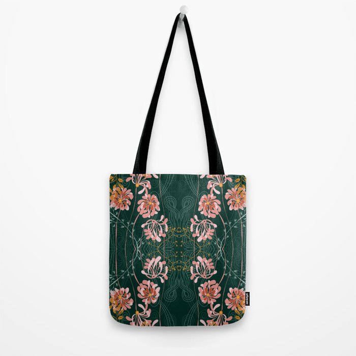 Art Nouveau floral pattern with lines - emerald green Tote Bag Gallery Image 2