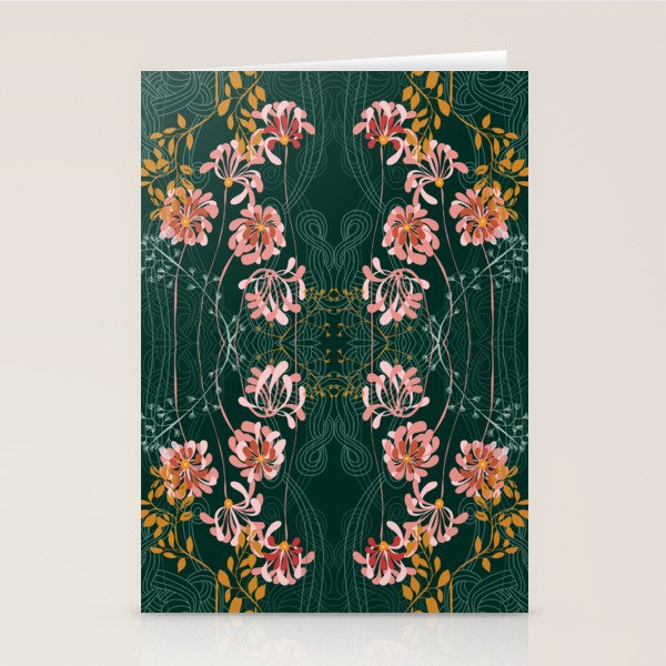 Art Nouveau floral pattern with lines - emerald green Stationery Card Gallery Image 1