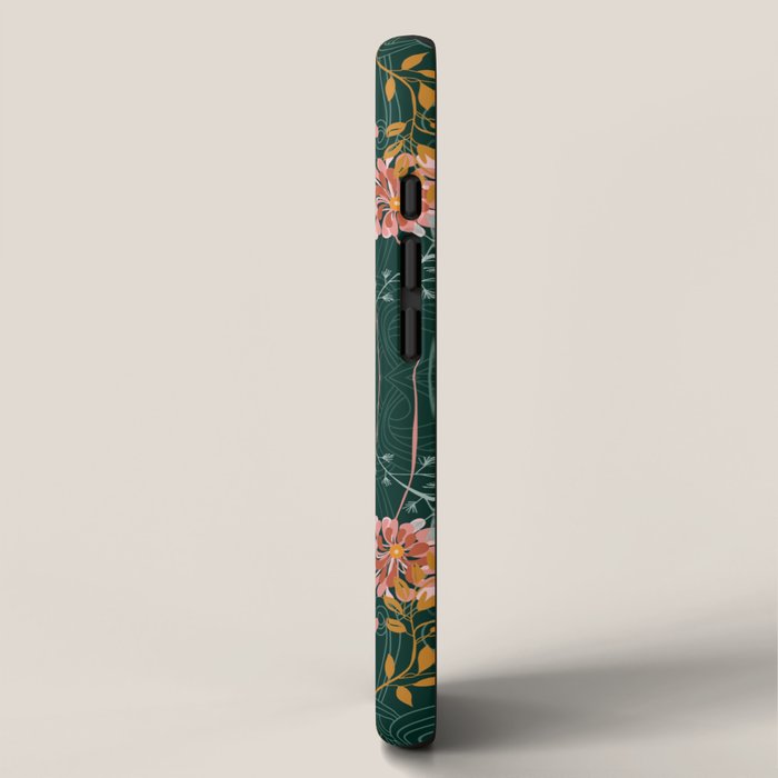Art Nouveau floral pattern with lines - emerald green iPhone Case Gallery Image 2