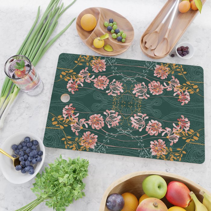 Art Nouveau floral pattern with lines - emerald green Cutting Board Gallery Image 2