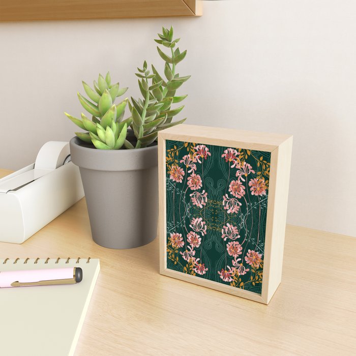 Art Nouveau floral pattern with lines - emerald green Mini Art Print Gallery Image 2