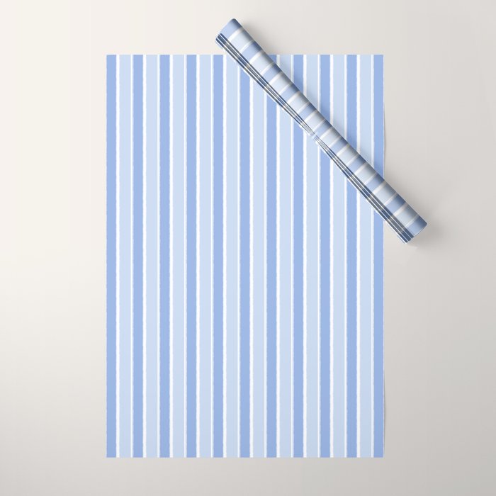 Baby Blue Cottage Stripes Vertical Pattern Wrapping Paper Gallery Image 1
