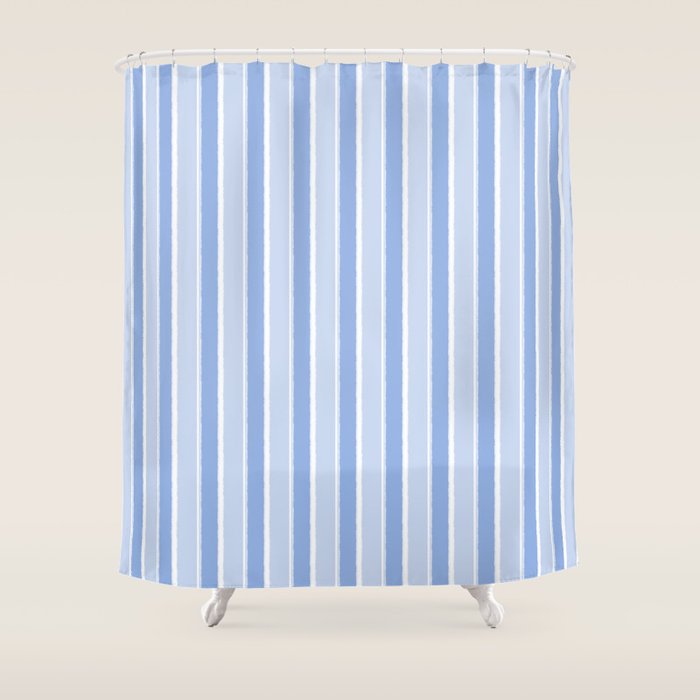 Baby Blue Cottage Stripes Vertical Pattern Shower Curtain Gallery Image 1