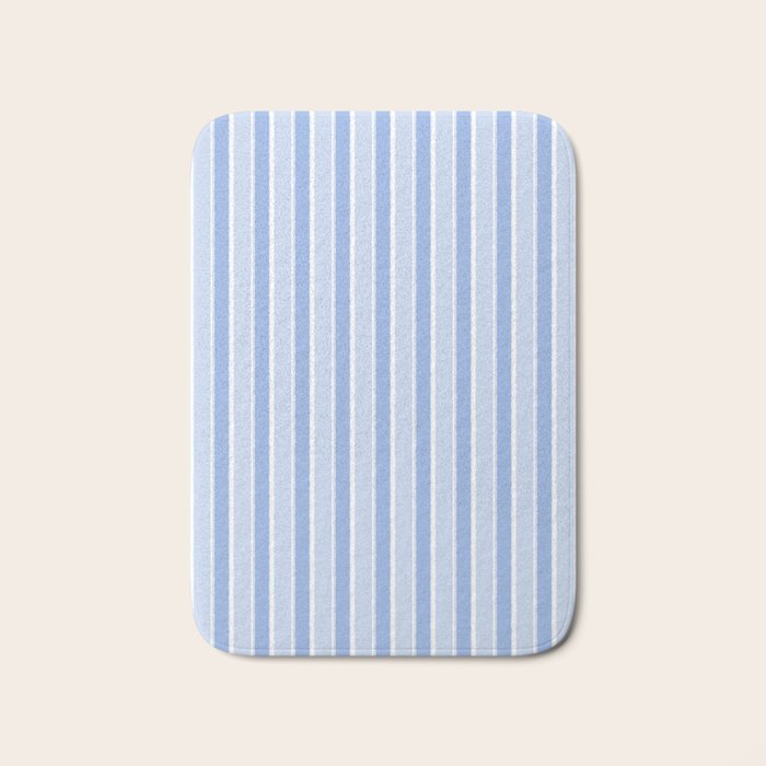 Baby Blue Cottage Stripes Vertical Pattern Bath Mat Gallery Image 1