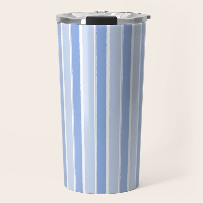 Baby Blue Cottage Stripes Vertical Pattern Travel Mug Gallery Image 1