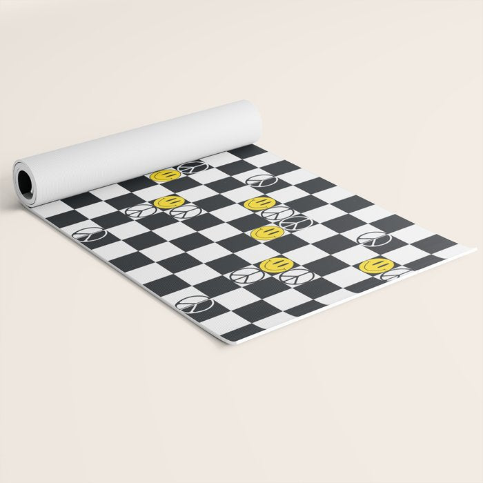 Checkered Smiley Face & Peace Sign Yoga Mat Gallery Image 2