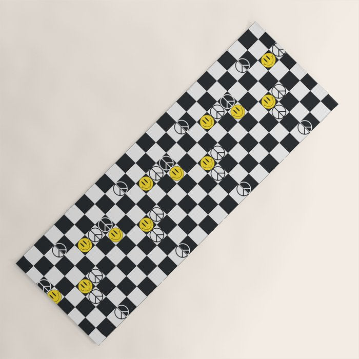 Checkered Smiley Face & Peace Sign Yoga Mat Gallery Image 1