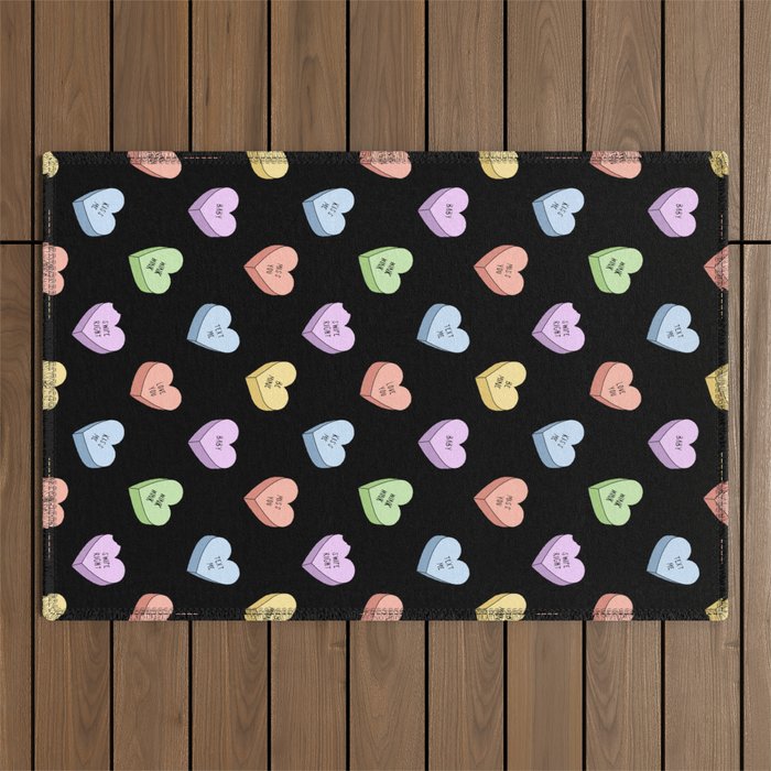 Colorful love heart candy pattern Outdoor Rug Gallery Image 1