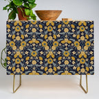 Navy Blue, Turquoise, Cream & Mustard Yellow Dark Floral Pattern Credenza Gallery Image 1