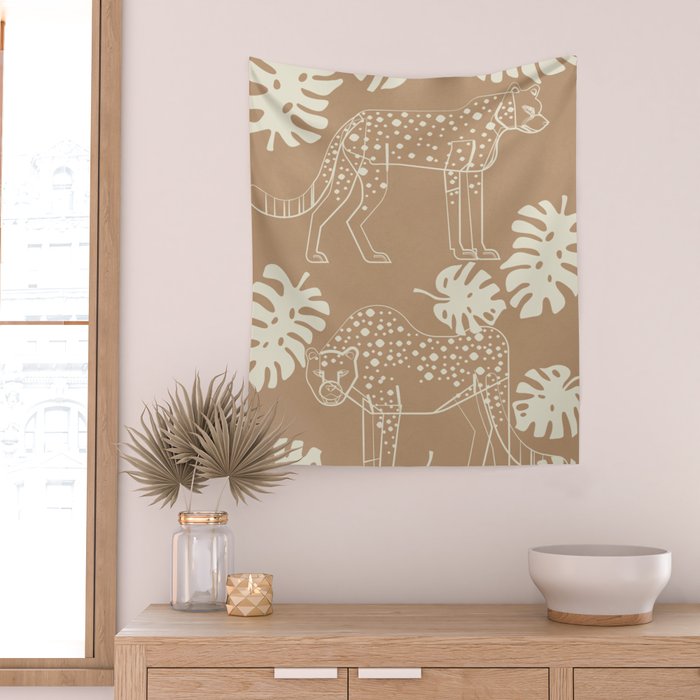 Cheetahs Monstera 1 Wall Tapestry Gallery Image 2