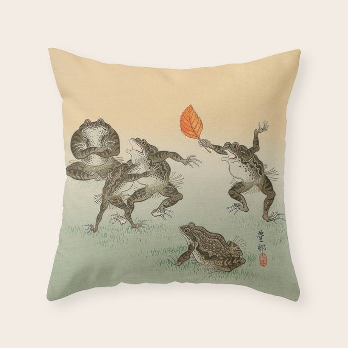 Frog Sumo - Ohara Koson Throw Pillow Gallery Image 6
